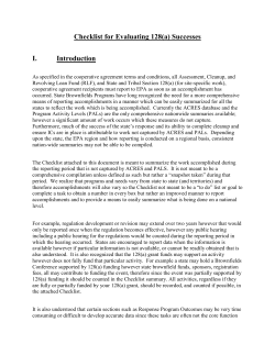 Checklist for Evaluating 128(a) Successes I. Introduction