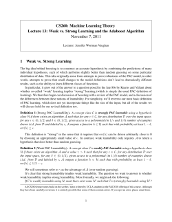 Machine Learning Theory Lecture 13: Weak vs. Strong Learning and