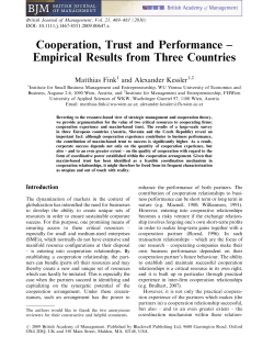 Cooperation, Trust and Performance Empirical Results from Three