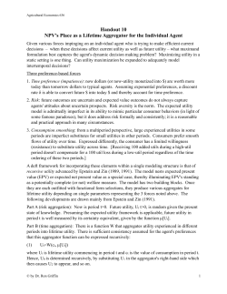 Handout 10 NPV`s Place as a Lifetime Aggregator for the Individual