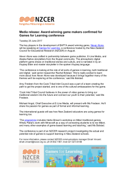 Media release: Award-winning game makers confirmed for Games