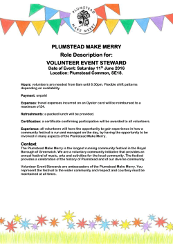 PLUMSTEAD MAKE MERRY Role Description for: VOLUNTEER