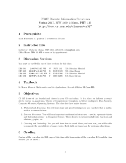 CS317 Discrete Information Structures Spring 2017, MW 1:00&ndash;1