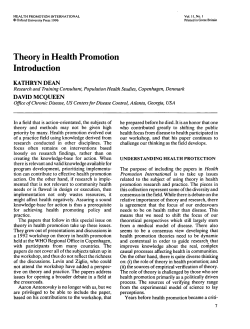 Theory in Health Promotion Introduction