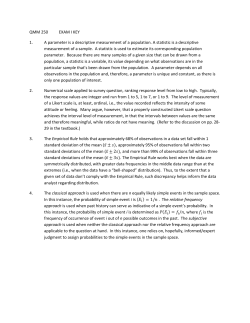 QMM 250 EXAM I KEY 1. A parameter is a descriptive measurement