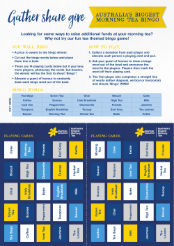 AUSTRALIA`S BIGGEST MORNING TEA BINGO