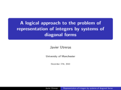 A logical approach to the problem of representation of integers by