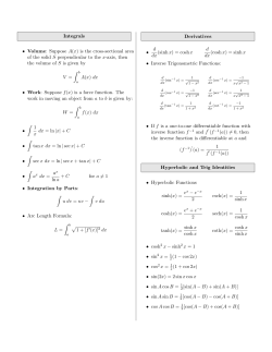 Integrals &bull; Volume: Suppose A(x) is the cross-sectional