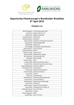 Opportunity Peterborough`s Bondholder Breakfast 6 th April 2016