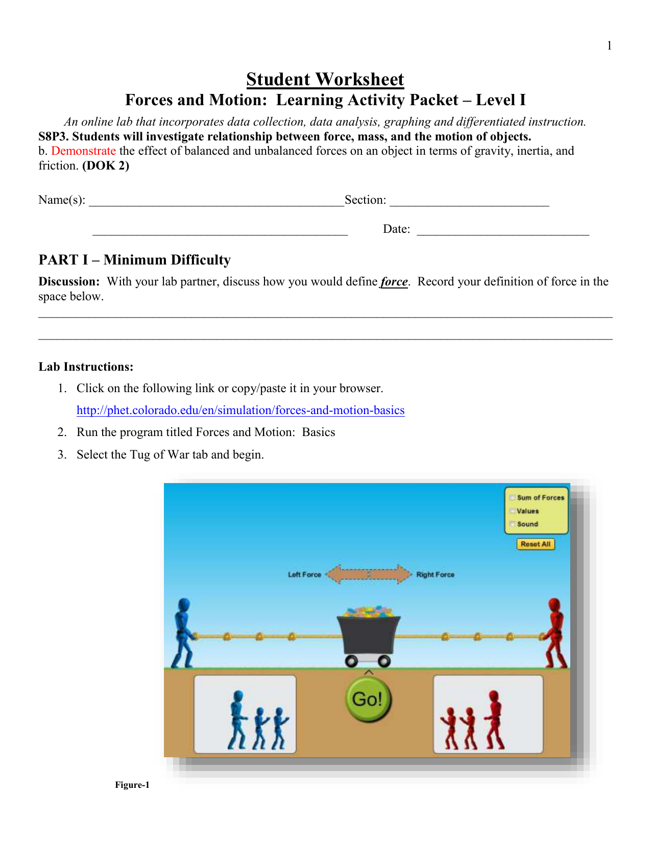 Student Worksheet Forces and Motion: Learning Activity Packet Within Forces And Motion Worksheet