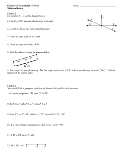 Geometry Essentials (2015-2016) Name: Midterm Review Chapter 1