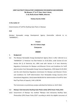 Determination of Tariff for Rooftop Solar Plants in Manipur