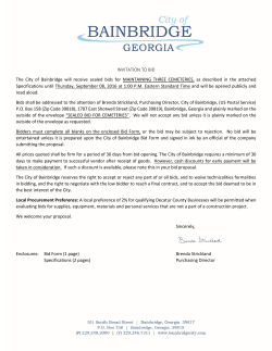 INVITATION TO BID The City of Bainbridge will receive sealed bids