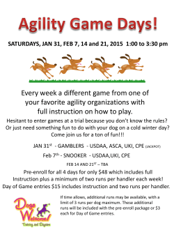Every week a different game from one of your favorite agility