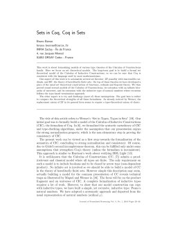 Sets in Coq, Coq in Sets - Journal of Formalized Reasoning