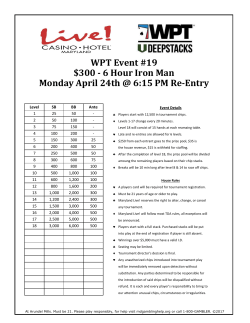 WPT Event #19 $300 - 6 Hour Iron Man Monday April 24th @ 6:15