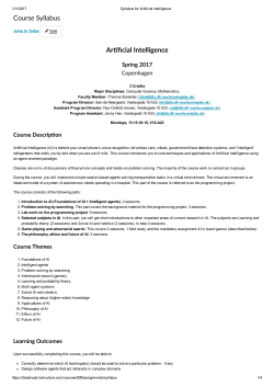 Course Syllabus Ar塝  ficial Intelligence - DIS