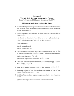 1st Annual Virginia Tech Regional Mathematics Contest From 9:30