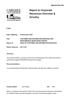 Customer and Information Services Unit Performance Monitoring