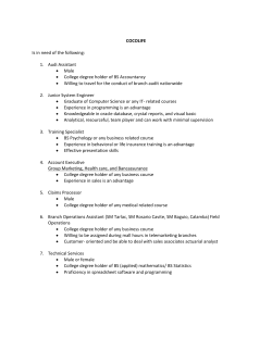 COCOLIFE Is in need of the following: Audi Assistant Male College