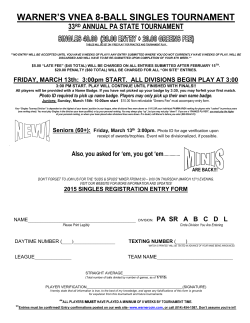 singles entry $20 per player friday 4:00 pm