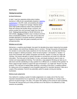 Book Review: Thinking Fast and Slow by Daniel Kahneman In April