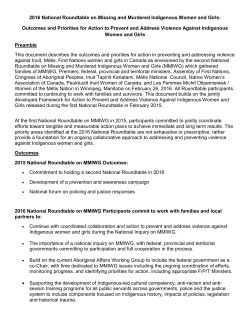 MMIWG Outcomes and Priorities for Action