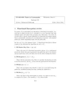 Lecture 15 1 Functional Encryption review