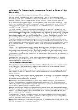 A Strategy for Supporting Innovation and Growth in Times of High