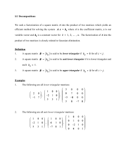 LU Decompositions We seek a factorization of a square matrix A into