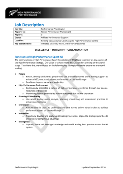 Job Description Job title: Performance Physiologist Reports to