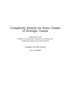 Complexity Results for Some Classes of Strategic Games