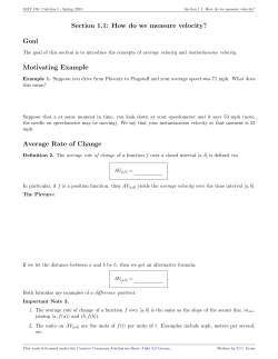 Section 1.1: How do we measure velocity? Goal Motivating Example
