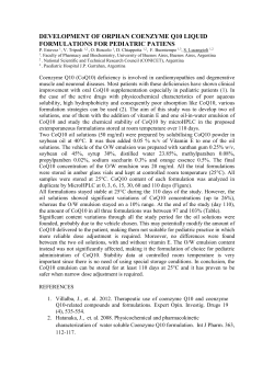 Development of ORPHAN coenzyme Q10 liquid formulations FOR
