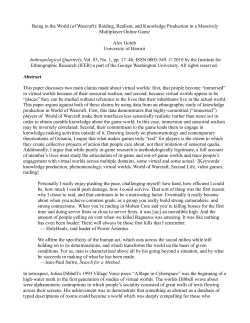 Being in the World (of Warcraft): Raiding, Realism, and