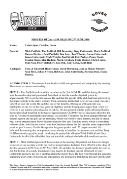 MINUTES OF 2nd AGM HELD ON 27th JUNE 2006 Venue: Centre