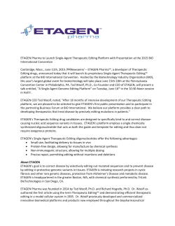 ETAGEN Pharma to Launch Single-Agent Therapeutic Editing