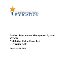SIMS Error List v7.0 - Massachusetts Department of Elementary and