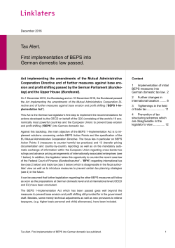 Tax Alert. First implementation of BEPS into German