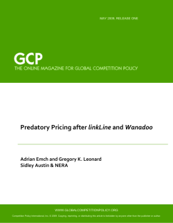 Predatory Pricing after linkLine and Wanadoo