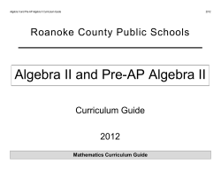 Algebra 2 Curriculum Guide - 2012