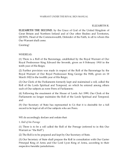 Royal Warrant establishing Roll of the Peerage