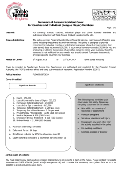 Summary of Personal Accident Cover for Coaches and Individual