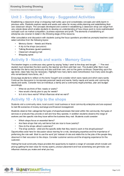 Unit 3 - Spending Money - Suggested Activities