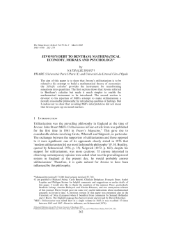 Jevons`s Debt to Bentham: Mathematical Economy, Morals and