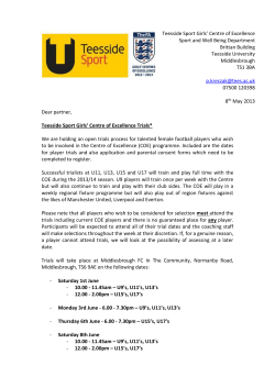 Teesside Sport Girls COE Trials Information 2013_14