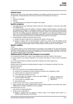 Defined events Damage to the whole or part of the property