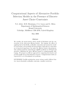 Computational Aspects of Alternative Portfolio Selection Models in