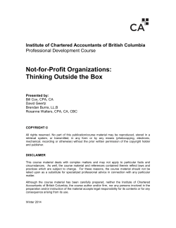 Not-for-Profit Organizations: Thinking Outside the Box