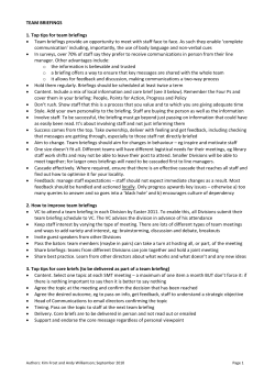 TEAM BRIEFINGS 1. Top tips for team briefings • Team briefings